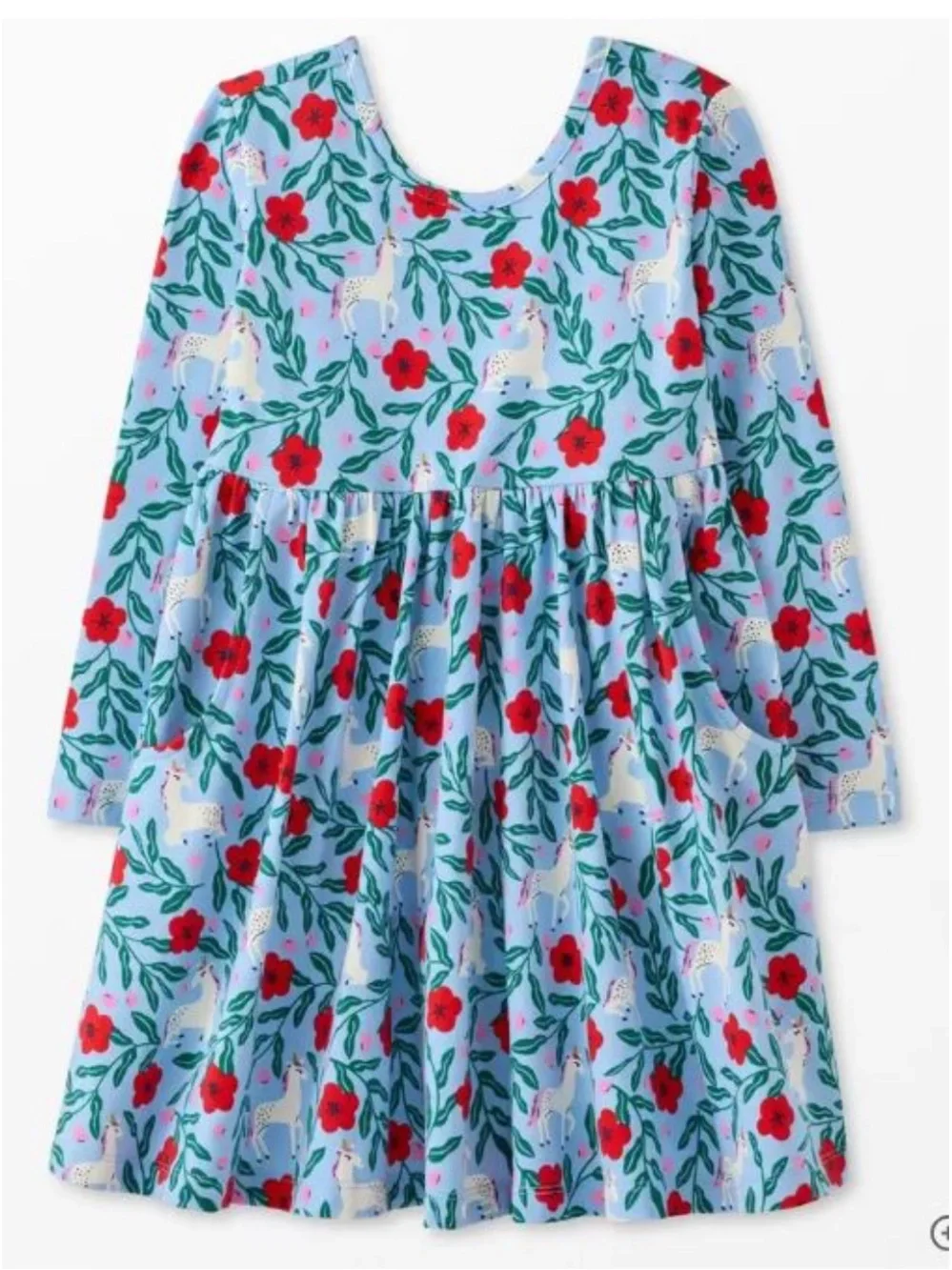 Girls Hannah Andersson Brand Unicorn and Flower Print Long Sleeve Dress Size 5‎